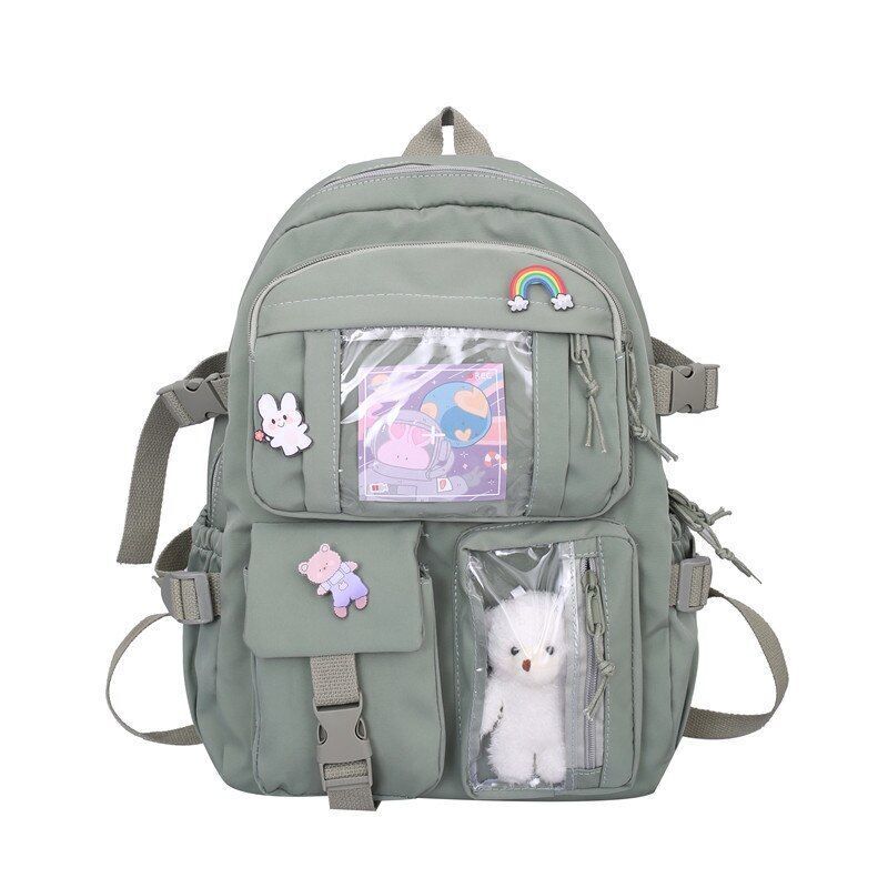 Schoolbag College Students Backpack 29*13*41 CM Strap 80CM Nylon Green/Pink Bags