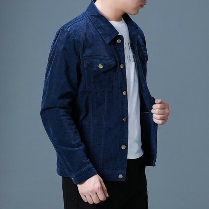 Men's Corduroy Jacket Single Breasted Tooling Outwear Slim Fit Retro style Coat