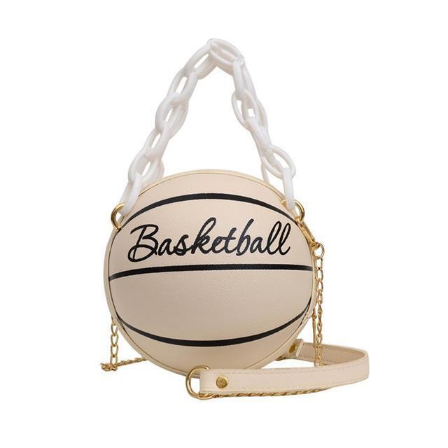 Women's Ball Bag Soft Pu Leather Round Crossbody Thick Chain Handbag Purse