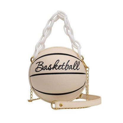 Women's Ball Bag Soft Pu Leather Round Crossbody Thick Chain Handbag Purse