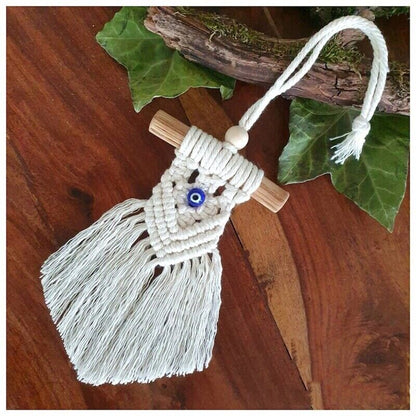 Wall Hanging Macrame Lucky Eye Glass Blue Turkish Pendant Handmade Decor 8x20cm