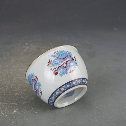 3" Chinese Qing Doucai Contrasting Colors Porcelain Animal Dragon Tree Cup