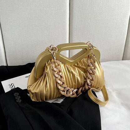 Handbag Thick Chain Handle Pleated Shoulder Bag Women Clutch Purses Crossbody