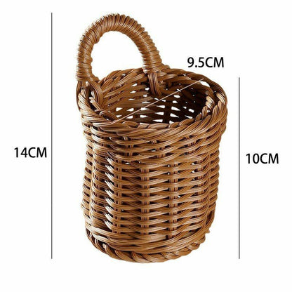 Wall Hanging Vegetable Fruits Storage Baskets Natural Wicker Woven Kitchen Shelf