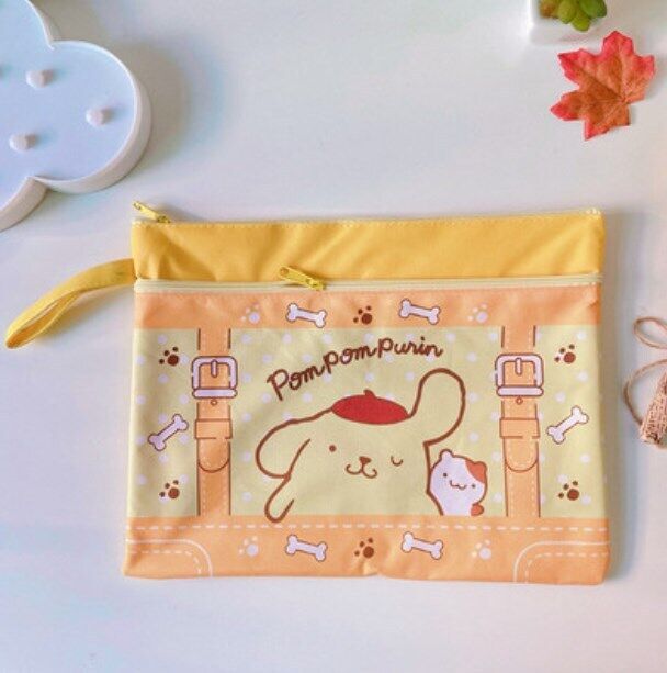 Cute Cartoon File Bag, Canvas A4 Double-Layer Tutoring Bag, Information Bag