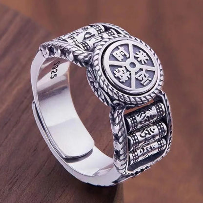 Tibetan Buddhist Men's Antistress Rotating Finger Large Mantra Ring Spinner