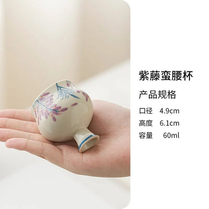 Hand Drawing High Foot Tea Cup Ceramic Thin Waist Tea Set Tasting Cup Household
