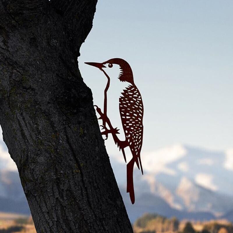 Metal Statue Rustic Hanging Decoration Sign Outdoor Bird Tree Yard Metal Art