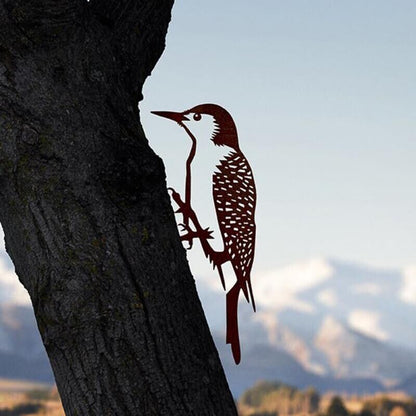 Metal Statue Rustic Hanging Decoration Sign Outdoor Bird Tree Yard Metal Art