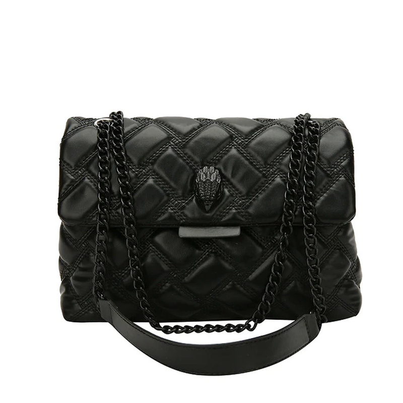 Quilted Leather Eagle Metal Women's Shoulder Bag Vegan Leather Cross Body Purse