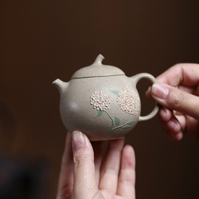 China white duan clay yixing zisha tea pot floral relief handmade tea pot marked