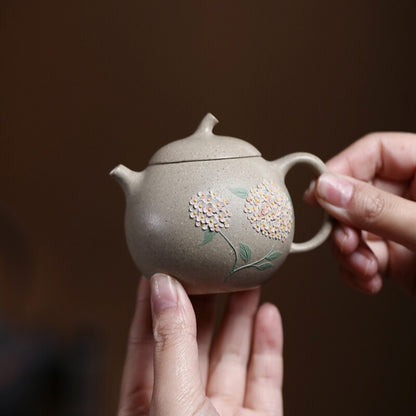 China white duan clay yixing zisha tea pot floral relief handmade tea pot marked