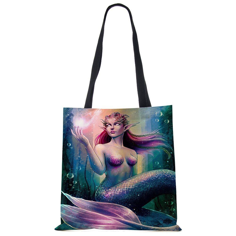 Mermaid Print Shoulder Bag Women Shopping Reusable Bags Large Travel Beach Bags