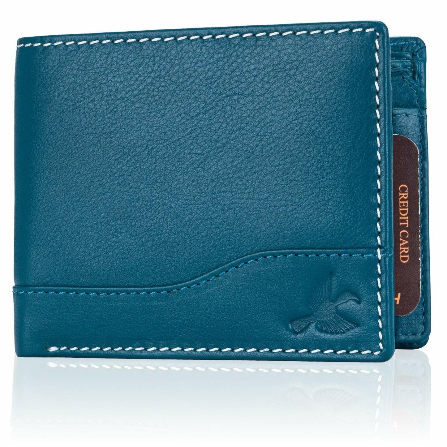 Brand New Authentic RFID Blocking Aqua Blue BI-Fold Genuine Leather Men Wallet