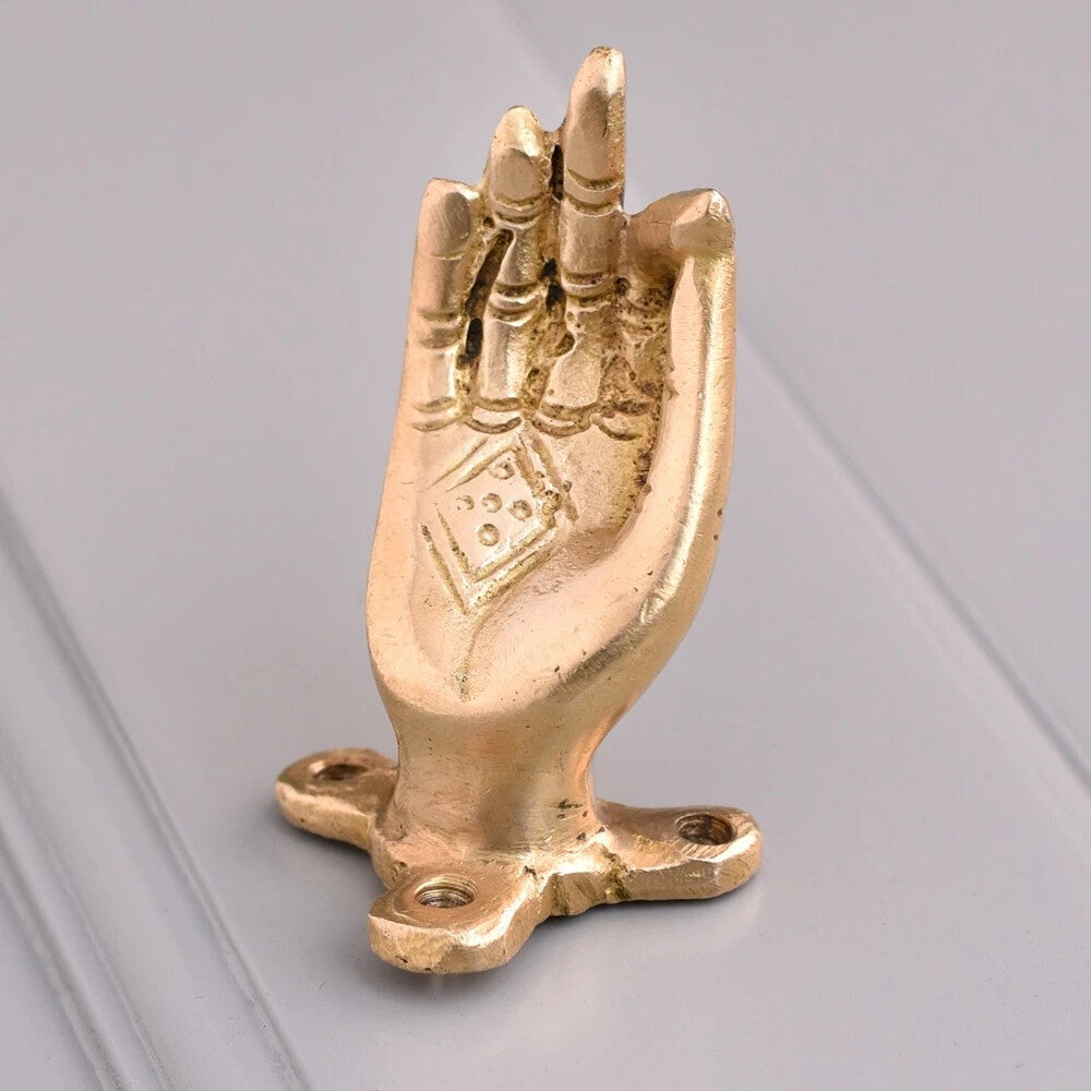 Set of 2 Antique Look Brass Buddha Abhaya Mudra Hand Pull Door Handles