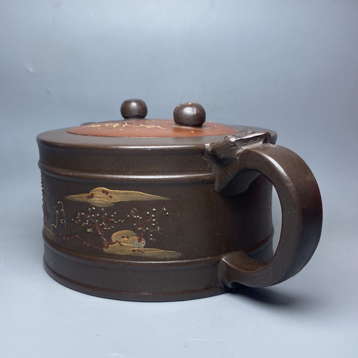 Vintage China Yixing Purple Clay Teapot Zisha Ceremony Painted Landscape Teaware