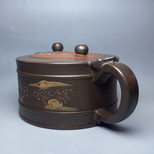 Vintage China Yixing Purple Clay Teapot Zisha Ceremony Painted Landscape Teaware