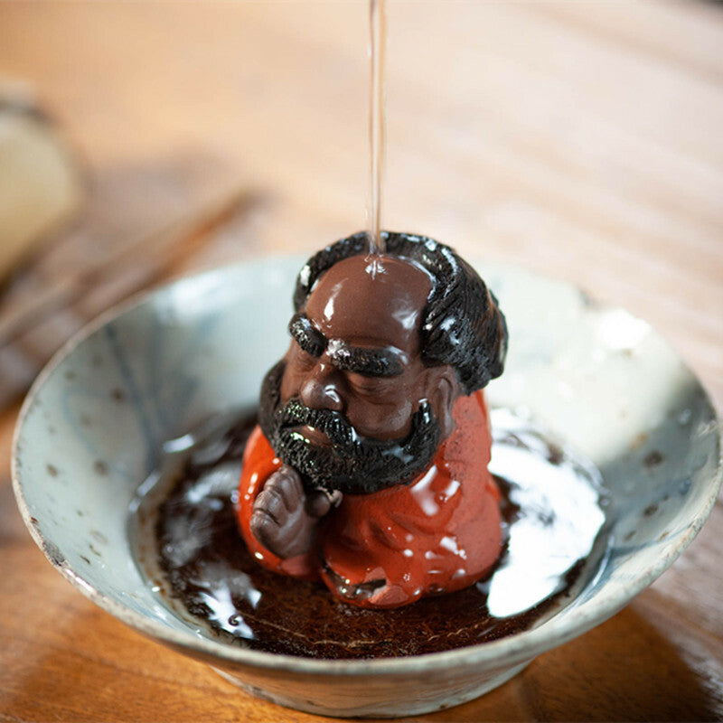 Chinese Yixing Zisha Purple Mud Pottery Lovable Taoism Dharma Tea Pet Statues