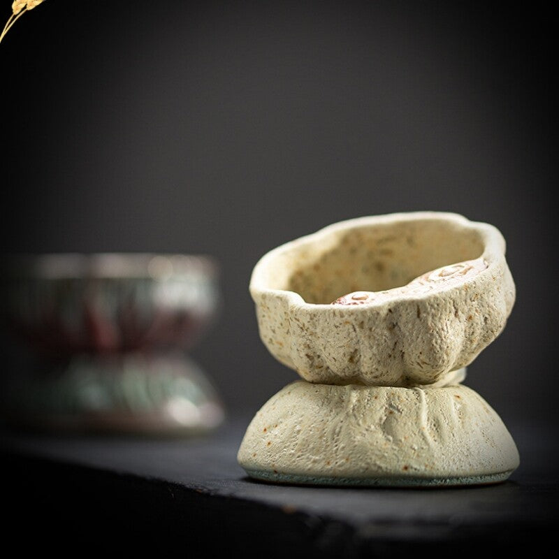 Ceramic Tea Strainer Antique Style Filter Net Holder Lotus Root Design On Sales
