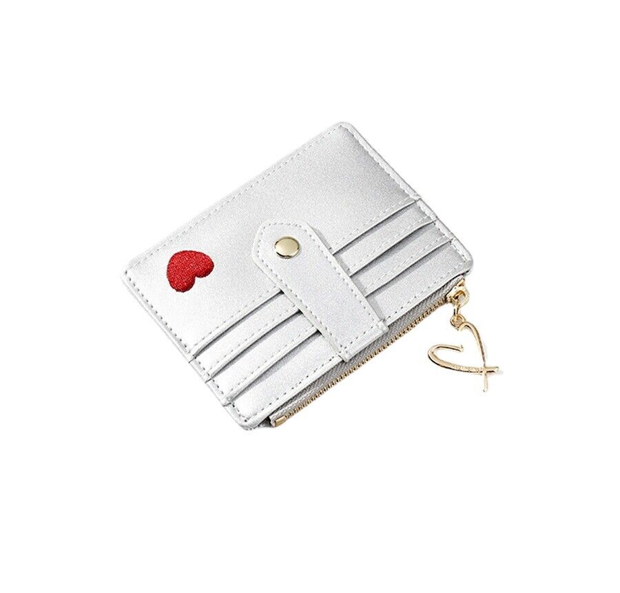 Fashion Heart Embroidered Female Wallet Leather Change Money Bag Multifunctional