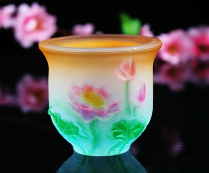4.53" Buddha Lotus Supply Cup Glass Holy Water Cup Guanyin Buddhist Home Gift