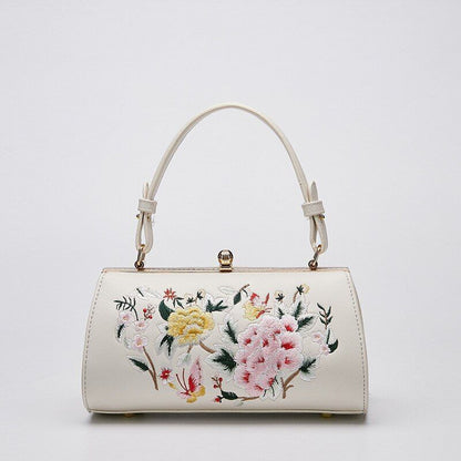 Embroidery Shoulder Bag Retro Synthetic Leather Floral Small Purse 23*12*11.5 CM