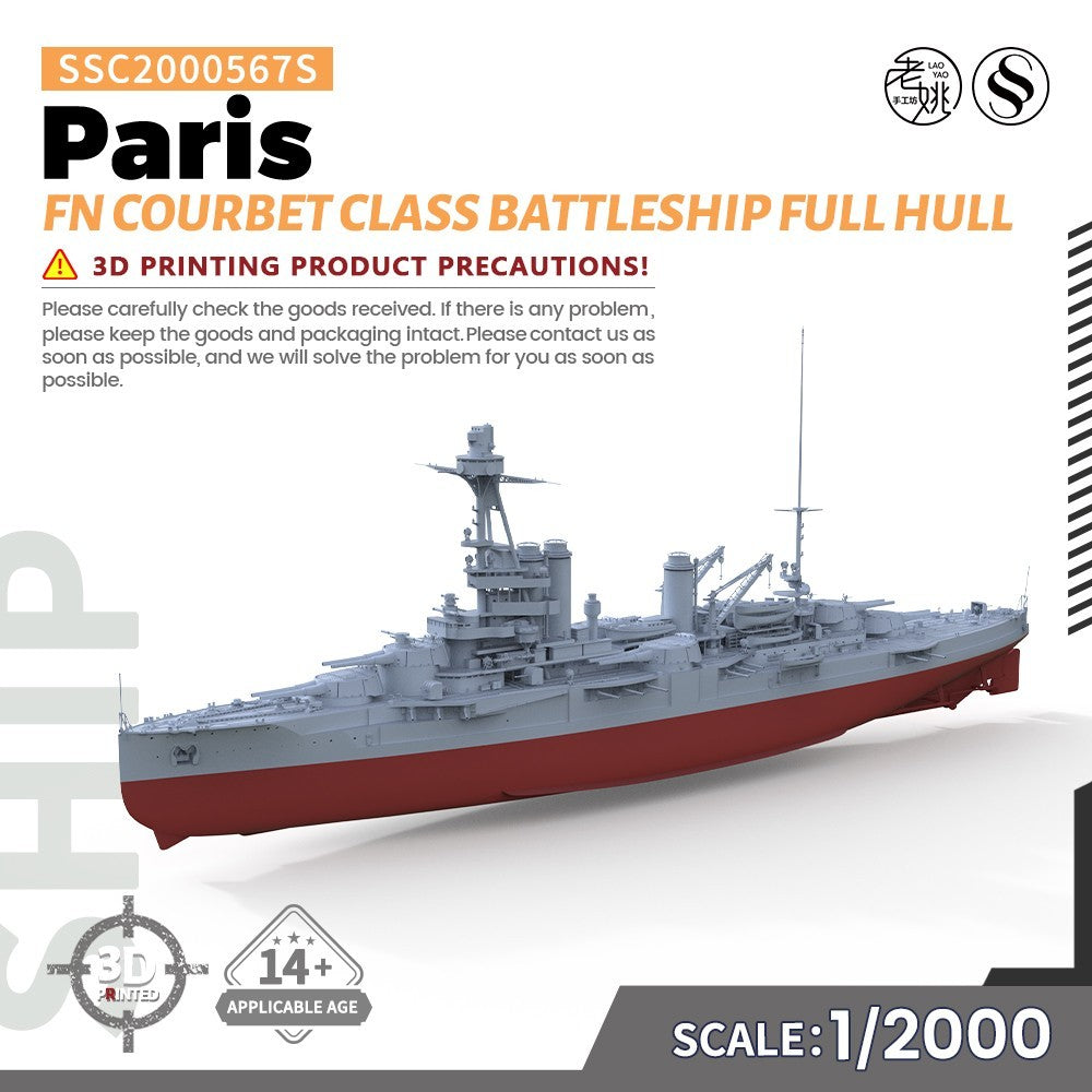 SSMODEL SSC2000567S 1/2000 Military Model Kit FN Paris Courbet Class Battleship