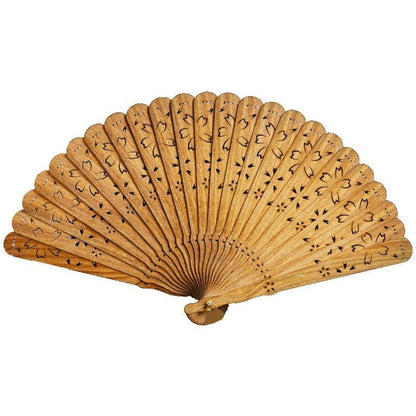 Green Sandalwood Suzhou Fan Hollow Cherry Blossom Folding Fan with Stand
