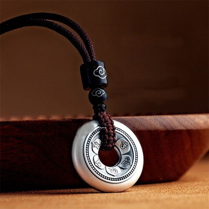 Pure Silver Handcarved Six-Character Mantra Pendant Amulet Necklace Jewelry