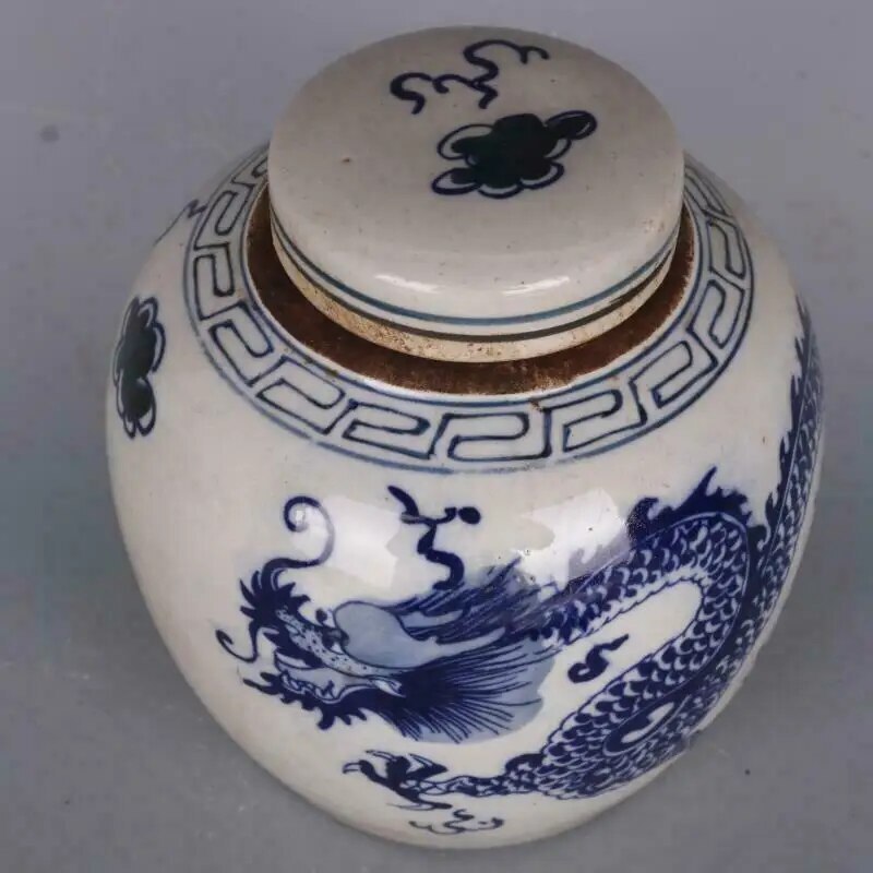 Chinese Blue and White Porcelain Pot Qing Guangxu Dragon Design Jar Tea Caddy