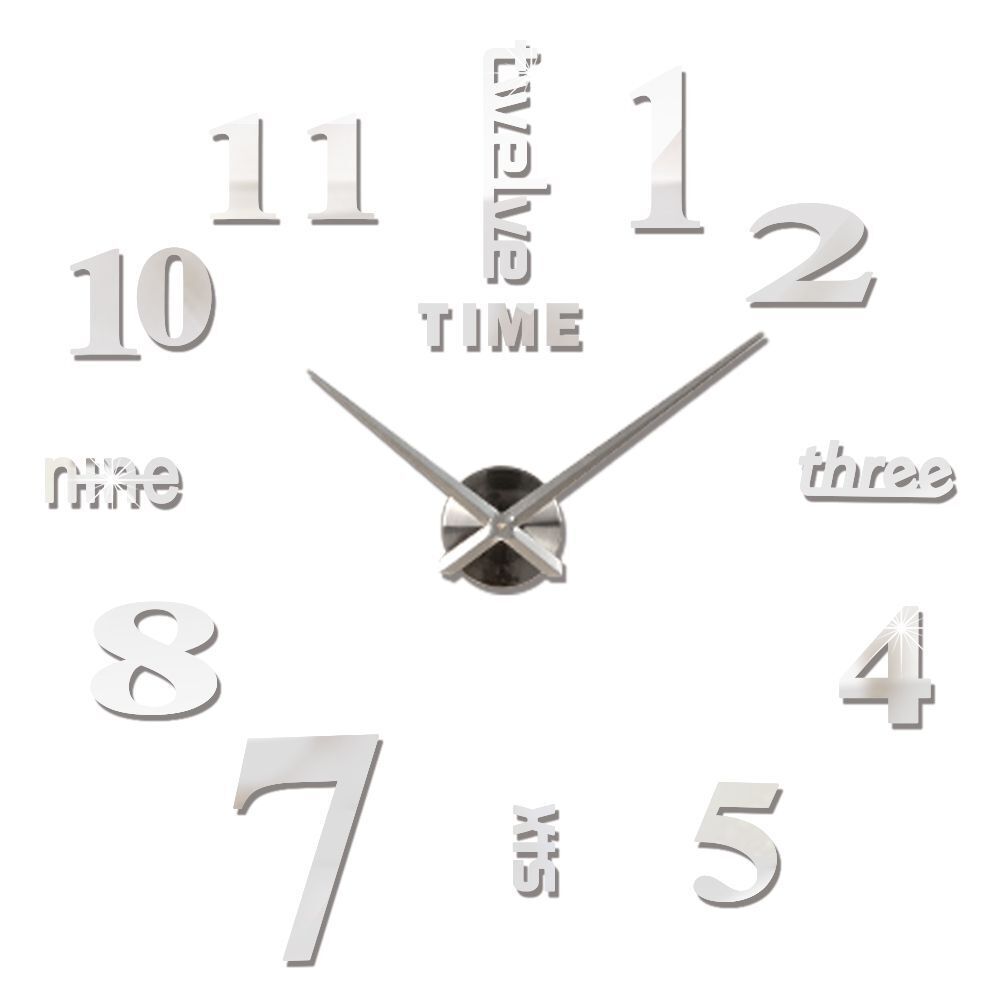 DIY Wall Clocks Acrylic Mirror Large 3D Frameless Home Living Room Decor 37-47In