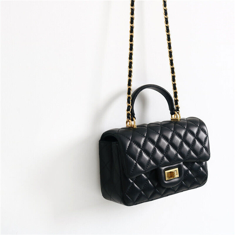 Quilted Lambskin Leather Small Flap Purse Chain Tote Shoulder bag Crossbody
