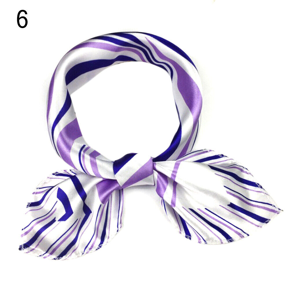 Women Small Print Silk Scarf Striped Headband Handle Bag Wristband Fashion