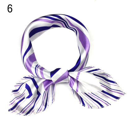 Women Small Print Silk Scarf Striped Headband Handle Bag Wristband Fashion