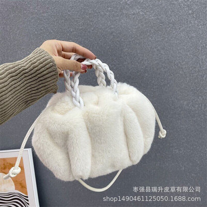 Faux Fur Small Tote Women Handbags Shoulder Crossbody Bags Plush Purse Winter