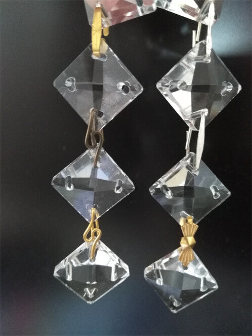 50pcs 14/22mm 4Holes Glass Square Crystal Bead Prism Chandelier Lamp Chain Part