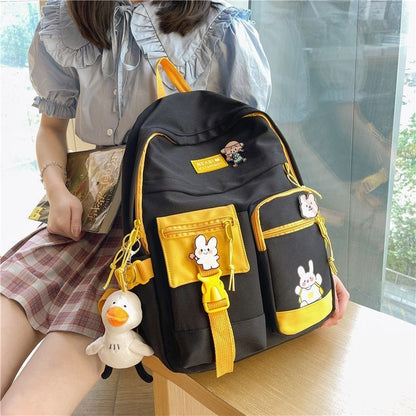 Badge Buckle Backpack Waterproof Patchwork Fancy Student Book Bags 30*41*13 CM