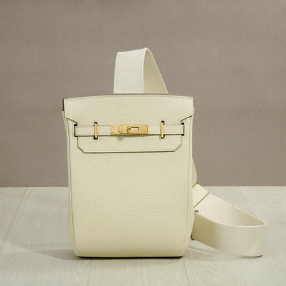Small Real Leather Sling Chest Pack Shoulder Bag Crossbody Backpack Flap Purse