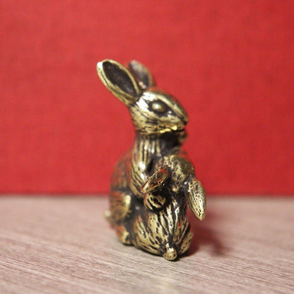 Solid Brass Rabbit Statue Vintage Animal Figurine Miniature Tea Pet Ornament Toy