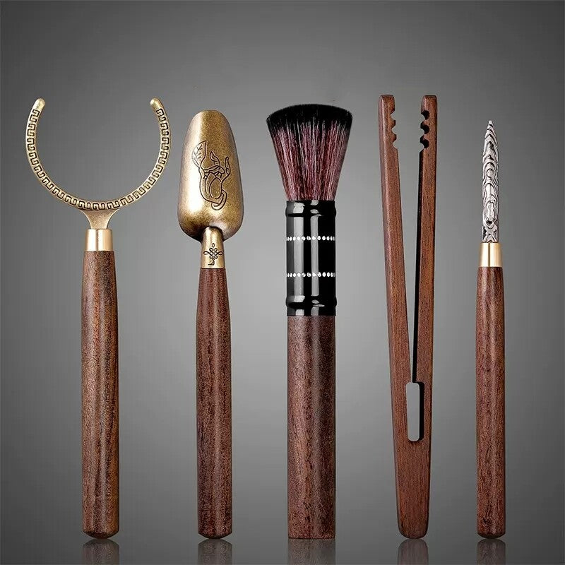 5pcs/lot Tea Accessories Wood Tea Clamp Pot Maintaining Brush Tea Needle Spoon