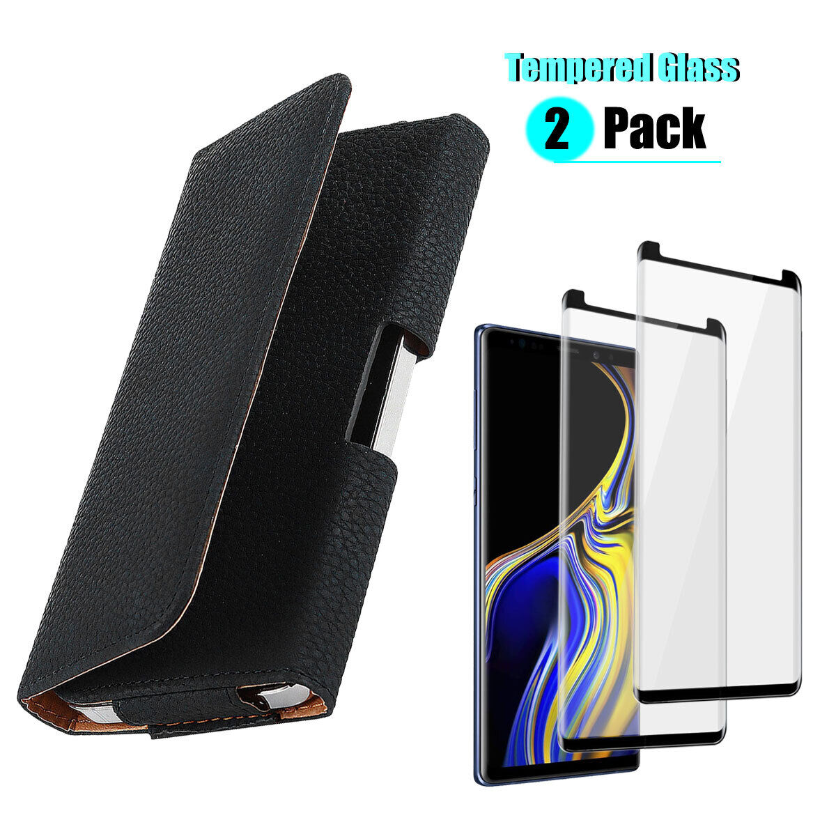 Leather Belt Loop Clip Slim Case Cover /Tempered Glass For Galaxy Note 9