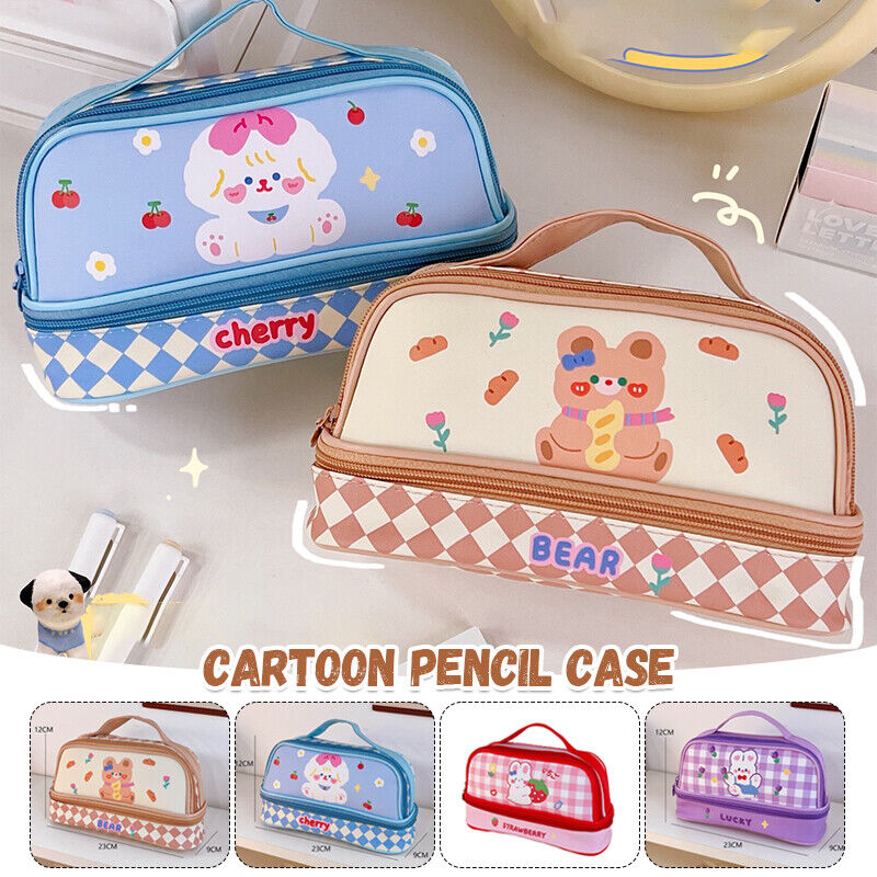 Large Capacity Pencil Case Pen Pouches Girls Cartoon Makeup Bag Storage Case