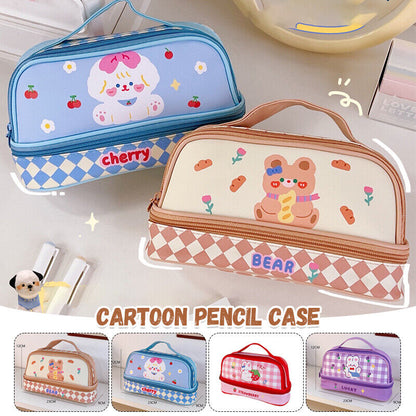 Large Capacity Pencil Case Pen Pouches Girls Cartoon Makeup Bag Storage Case