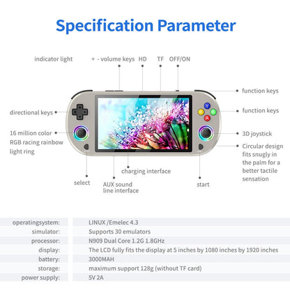 M22 PRO Handheld Game Console 5" HD Rainbow Light Retro PSP PS1 Gaming Player