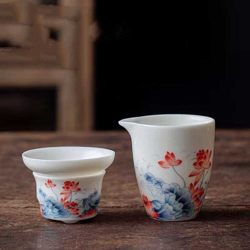 Jingdezhen Ceramic Gaiwan Mutton Jade Porcelain Tureen Matching Tea Cup Pitcher