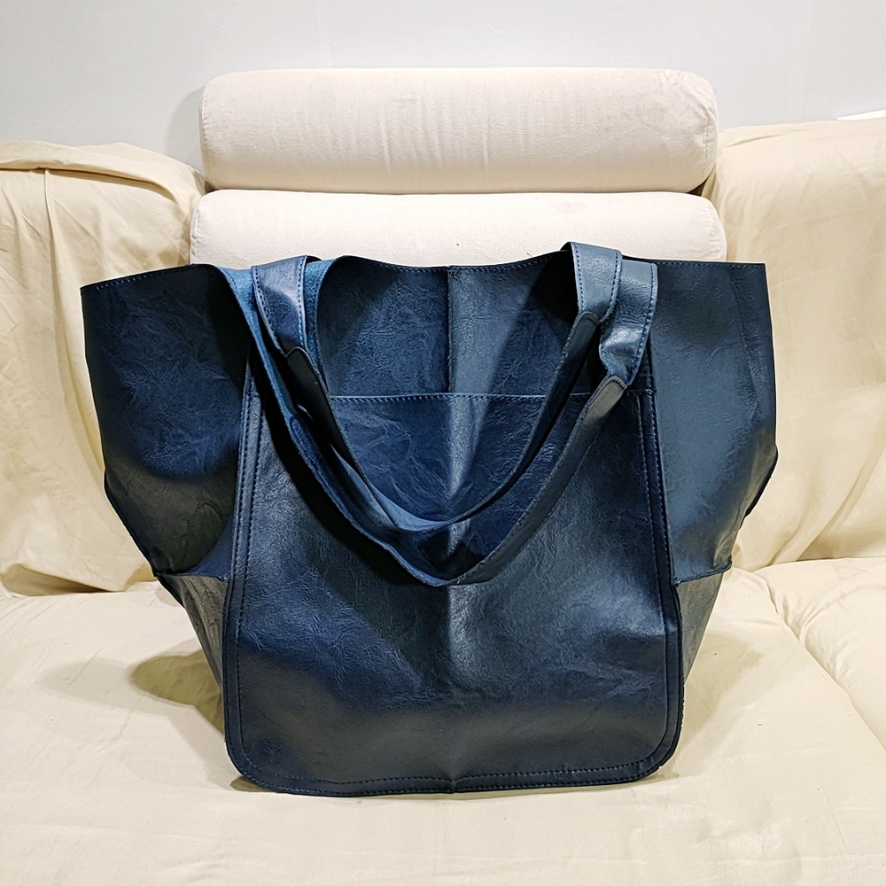 Women Large Capacity Soft Leather Casual Tote Shoulder Bag Retro Shopper Handbag