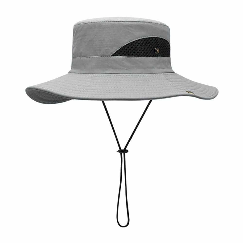 Outdoor Hat Fishing Hiking Cap Wide Brim Anti-UV Beach Sunshade Bucket Hat Blue