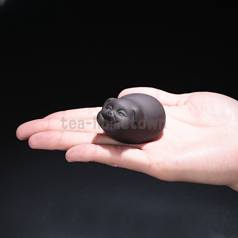 1PCS Yixing Purple Clay Small Tea Pet Lovely Pig Figurine Ornament Crafts