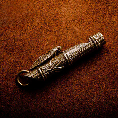 6cm Brass Cicada Bamboo Whistle Key Ring Pendant Collection