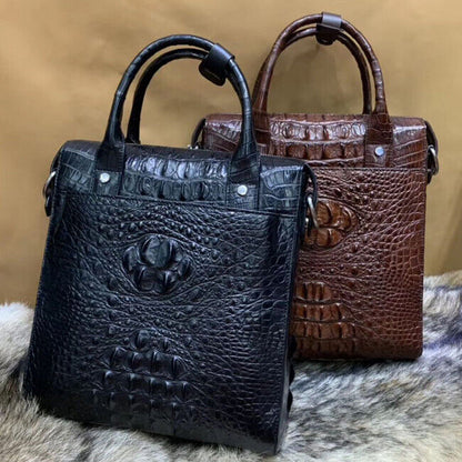 Handcrafted SiameseCrocodile Skin Leather Men's Business Handbag Shoulder Bag